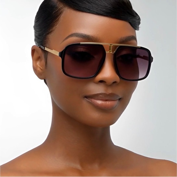 Unbranded Accessories - Women Oversized Square‎ Fashion Sunglasses Black Gold Flat Top Gradient Lenses